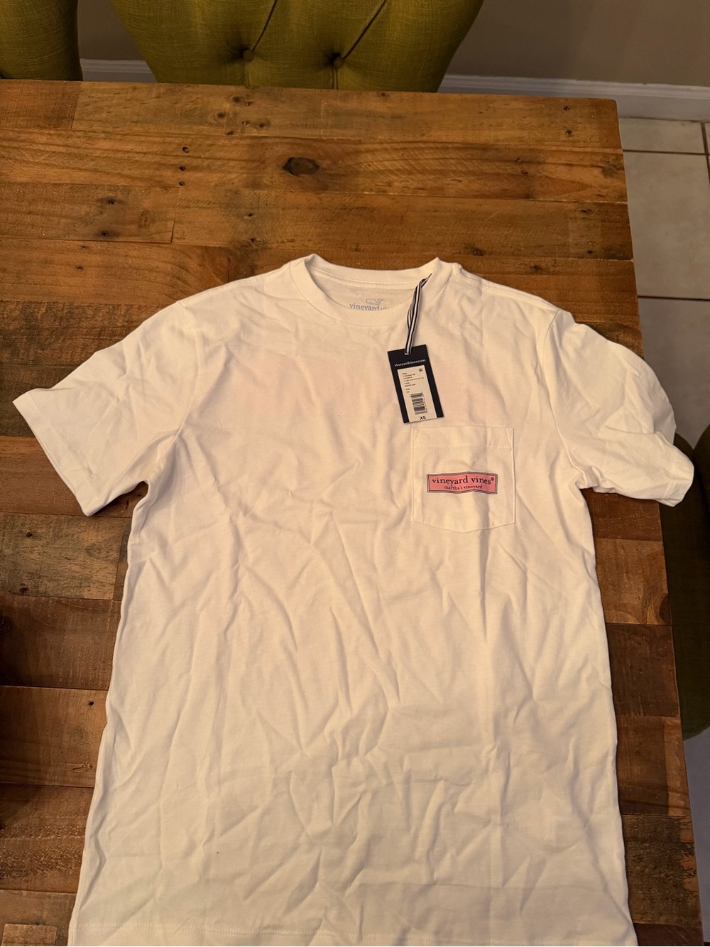 Vineyard Vines White Pocket Tee with Pink Logo Patch